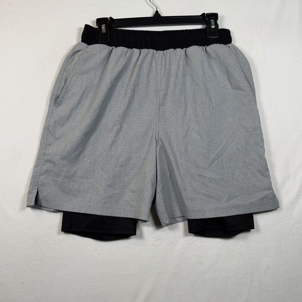 MTA Sport Athletic Shorts Mens Medium Gray Black Lined Running Gym Stretch